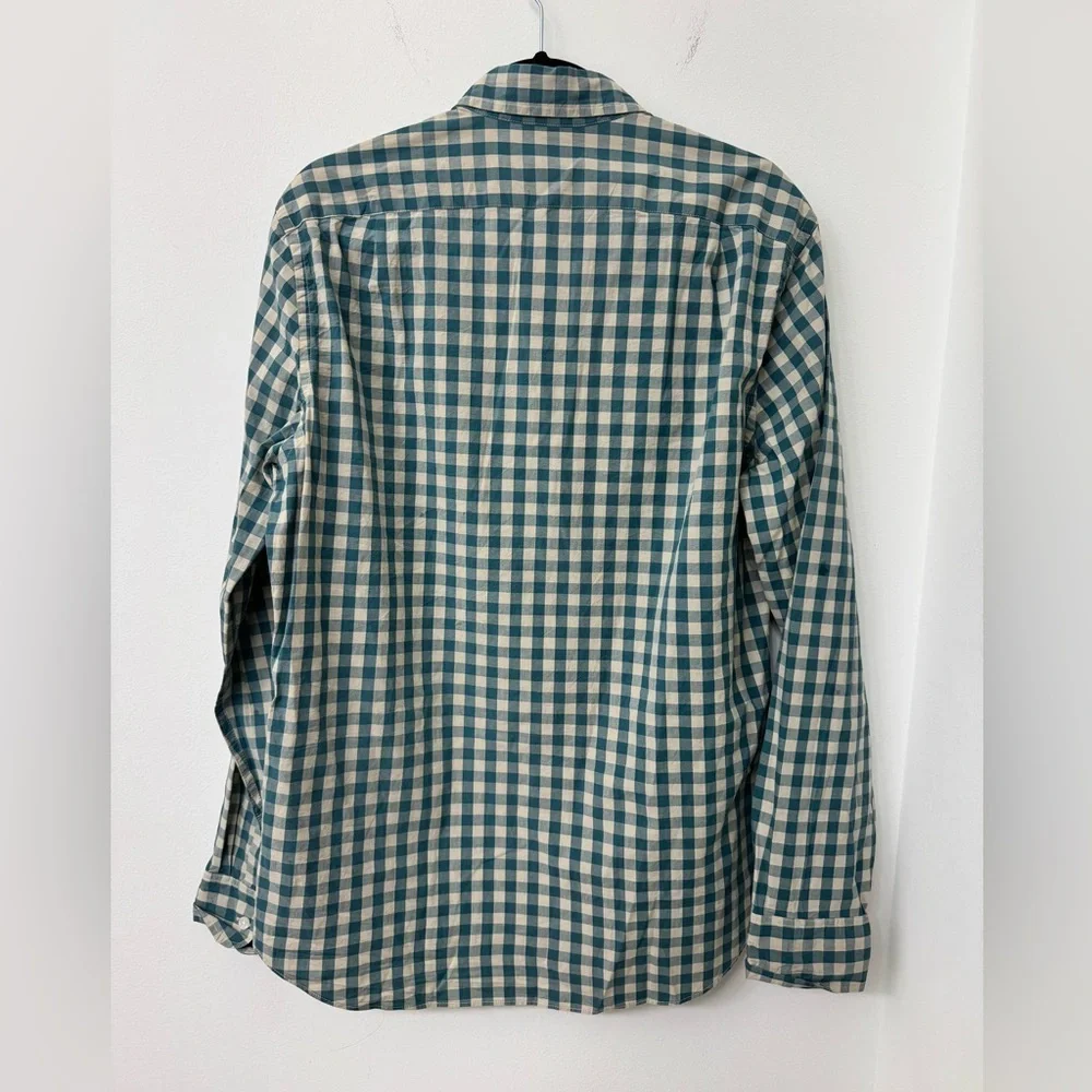 J. Crew Men’s Teal and White Gingham Button-Down Shirt