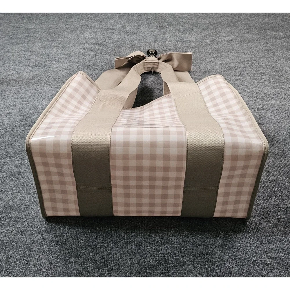 CASE-MATE Beige Gingham Jelly Tote Bag Canvas Handle Bow Accent Waterproof