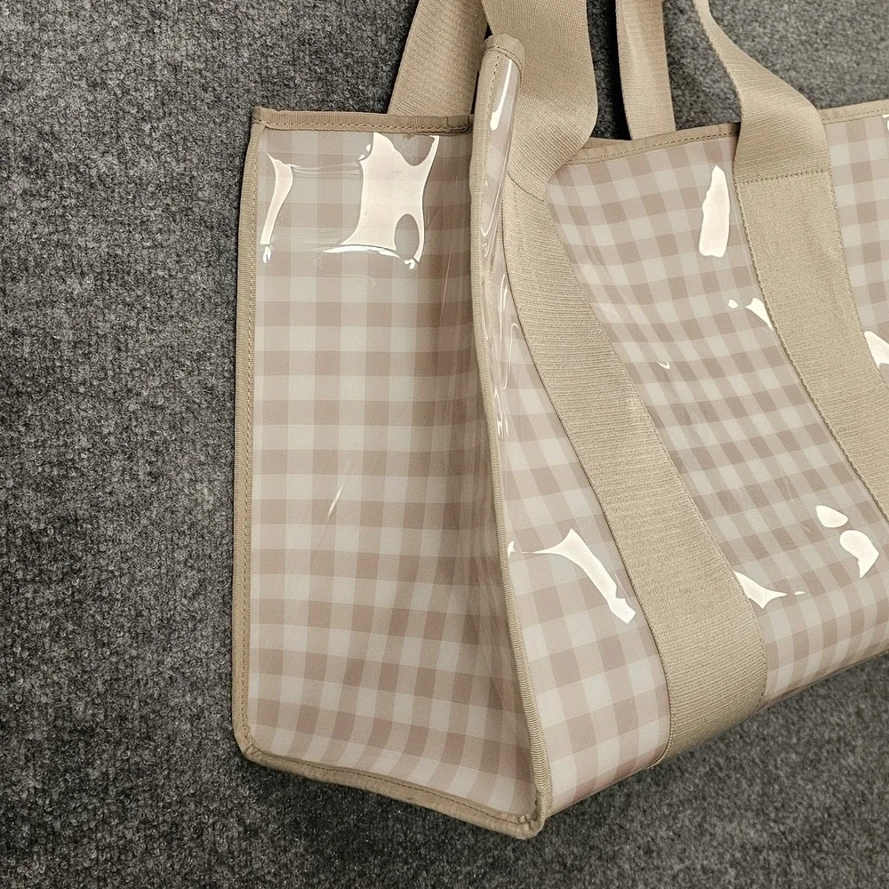 CASE-MATE Beige Gingham Jelly Tote Bag Canvas Handle Bow Accent Waterproof