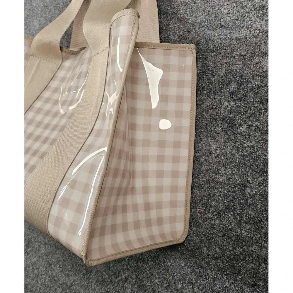 CASE-MATE Beige Gingham Jelly Tote Bag Canvas Handle Bow Accent Waterproof