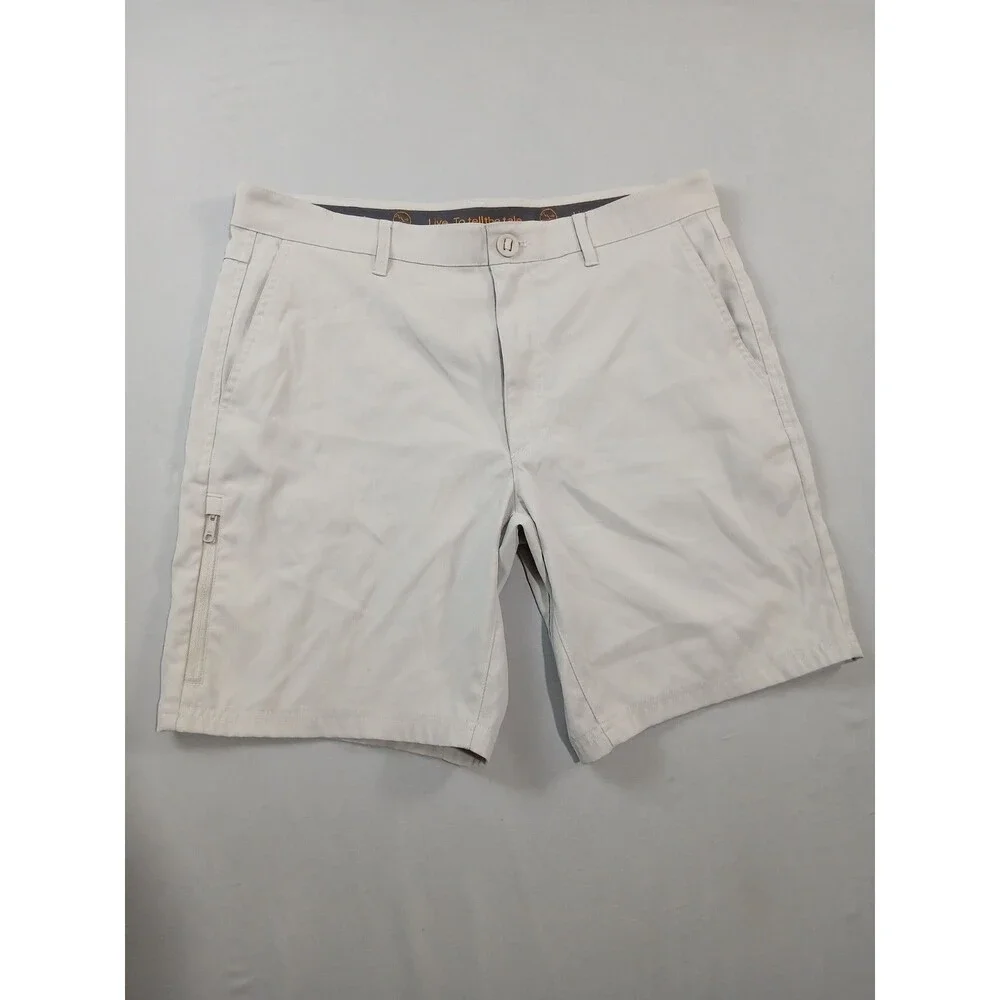 Travelsmith Mens Golf Travel Shorts Size 34 Stone Beige Sorona Stretch Zip...