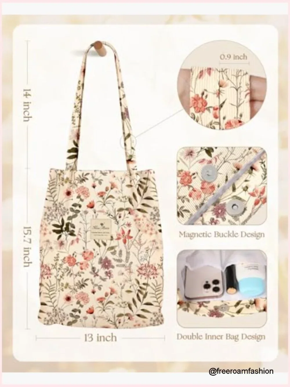 Corduroy Tote Bag with Buckle - Large Capacity Reusable Shoulder Bag for Work