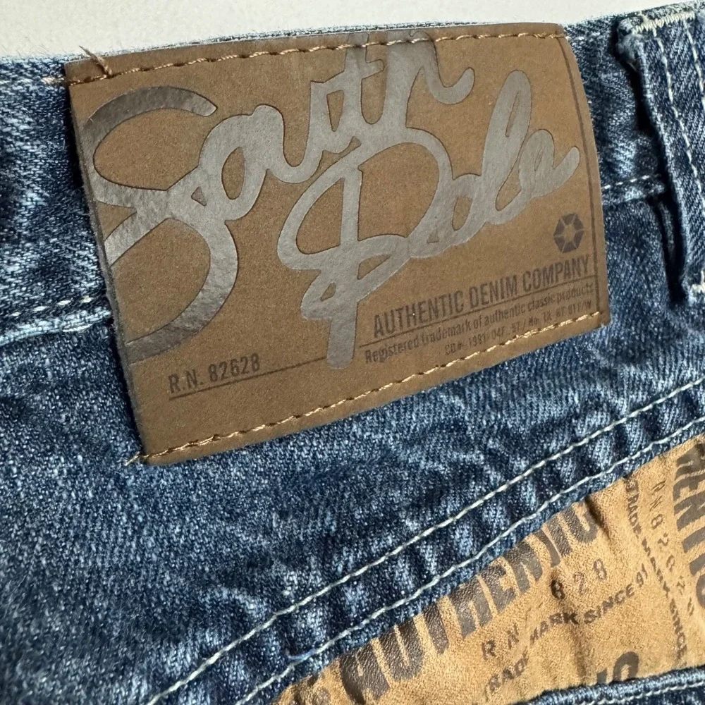 Vintage Y2K Southpole Baggy Wide Leg Jeans Mens 34 Hip Hop Skater Logo Patchwork