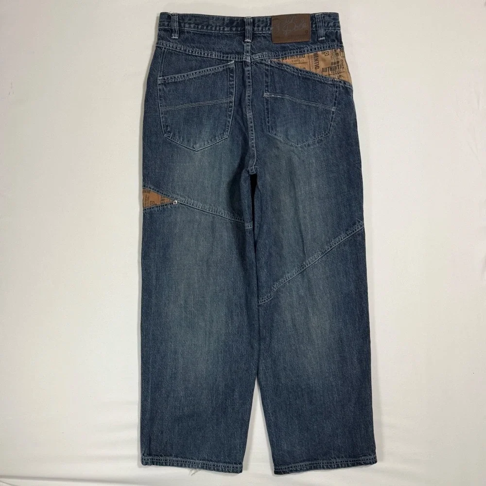 Vintage Y2K Southpole Baggy Wide Leg Jeans Mens 34 Hip Hop Skater Logo Patchwork