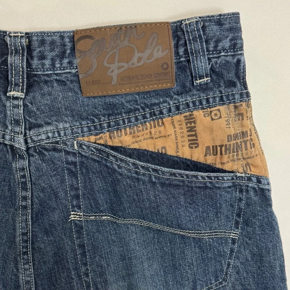 Vintage Y2K Southpole Baggy Wide Leg Jeans Mens 34 Hip Hop Skater Logo Patchwork