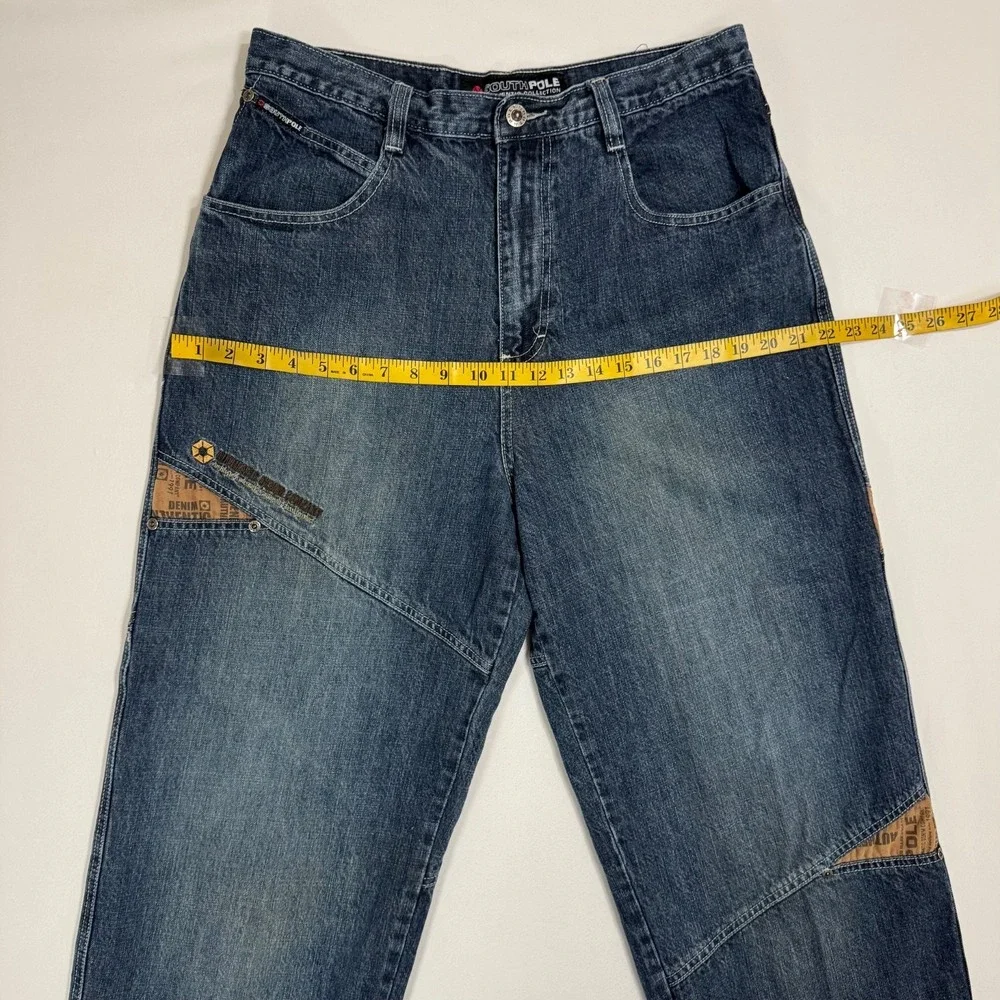 Vintage Y2K Southpole Baggy Wide Leg Jeans Mens 34 Hip Hop Skater Logo Patchwork