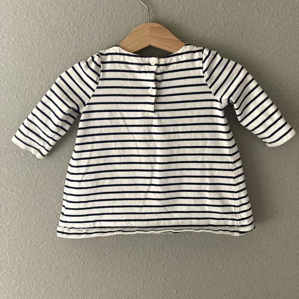 Baby Gap Striped Bunny Pocket Dress - Ivory Frost Blue - 3-6M