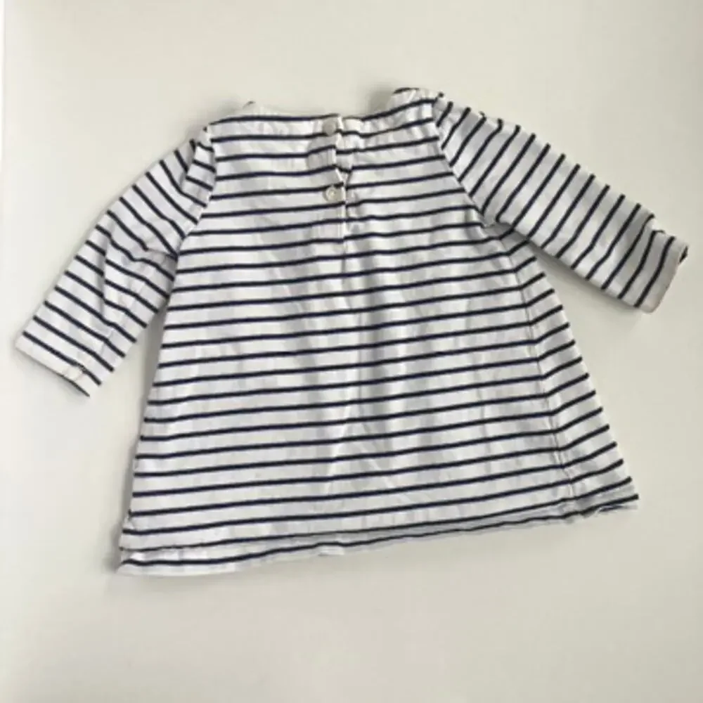 Baby Gap Striped Bunny Pocket Dress - Ivory Frost Blue - 3-6M