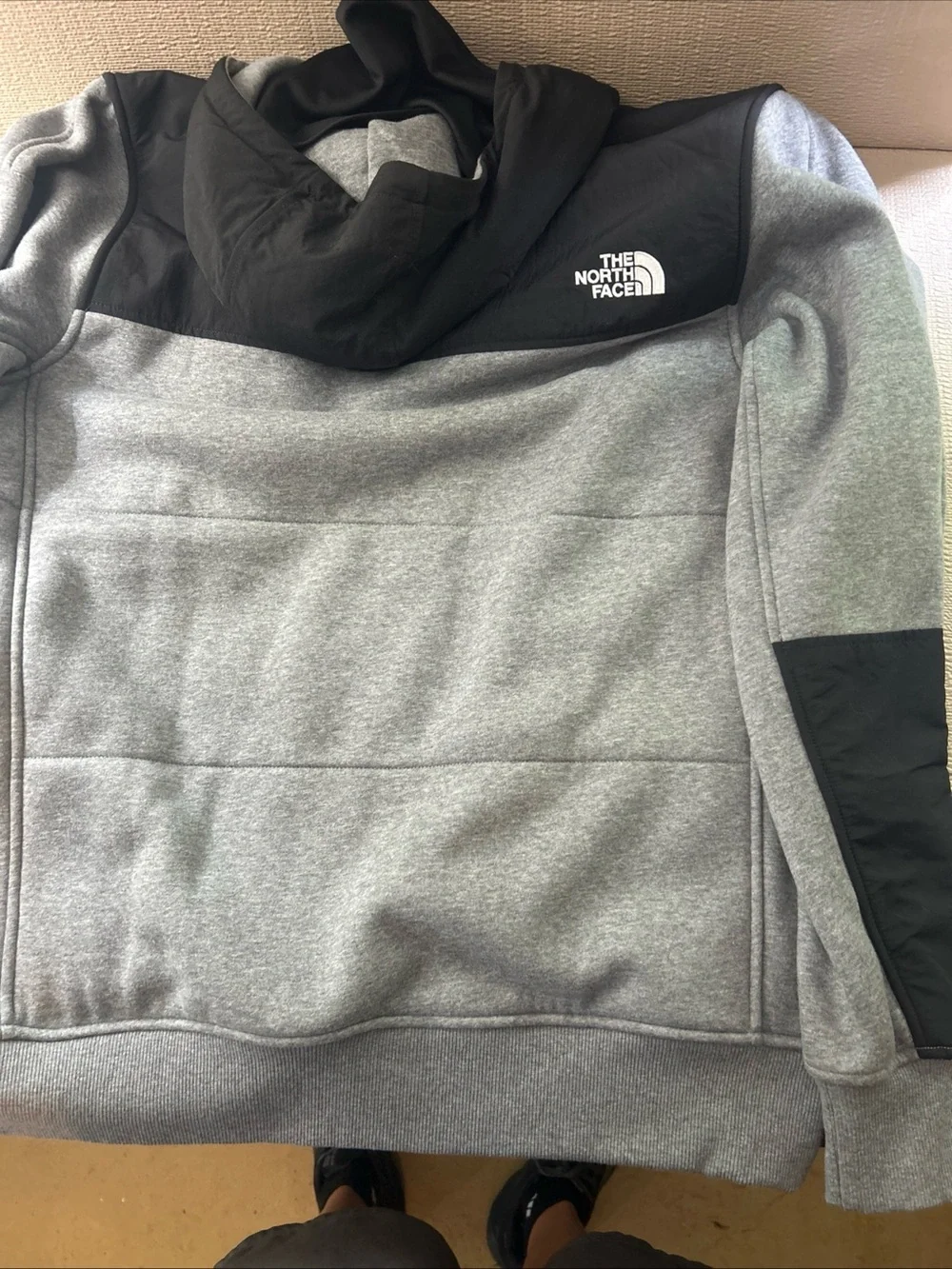 The North Face Men’s Gray and Black Hooded Fleece Jacket