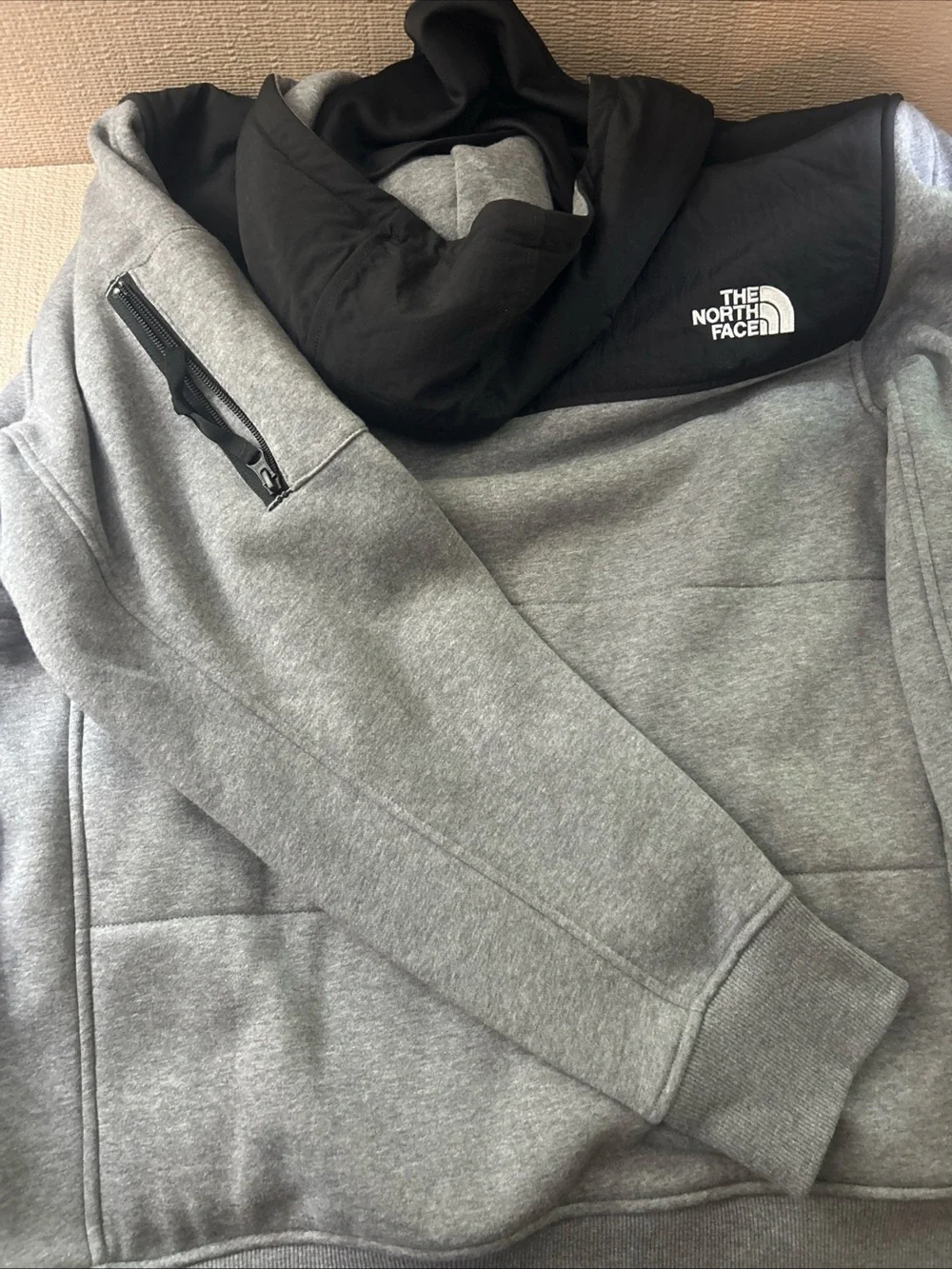 The North Face Men’s Gray and Black Hooded Fleece Jacket