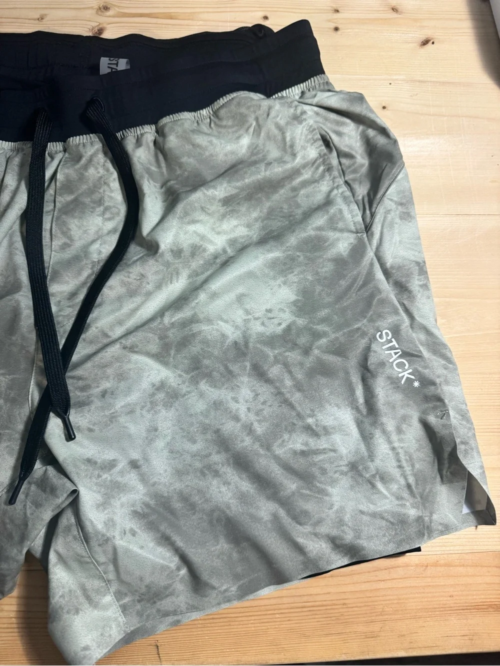 STACK* Green Tie-Dye Athletic Shorts with Black Waistband