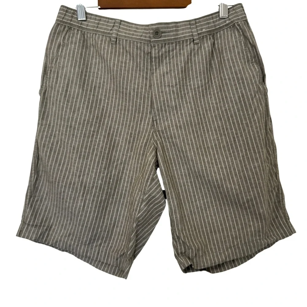 Uniqlo Mens Striped Cotton Linen Chino Shorts Size M Olive White Minimalist