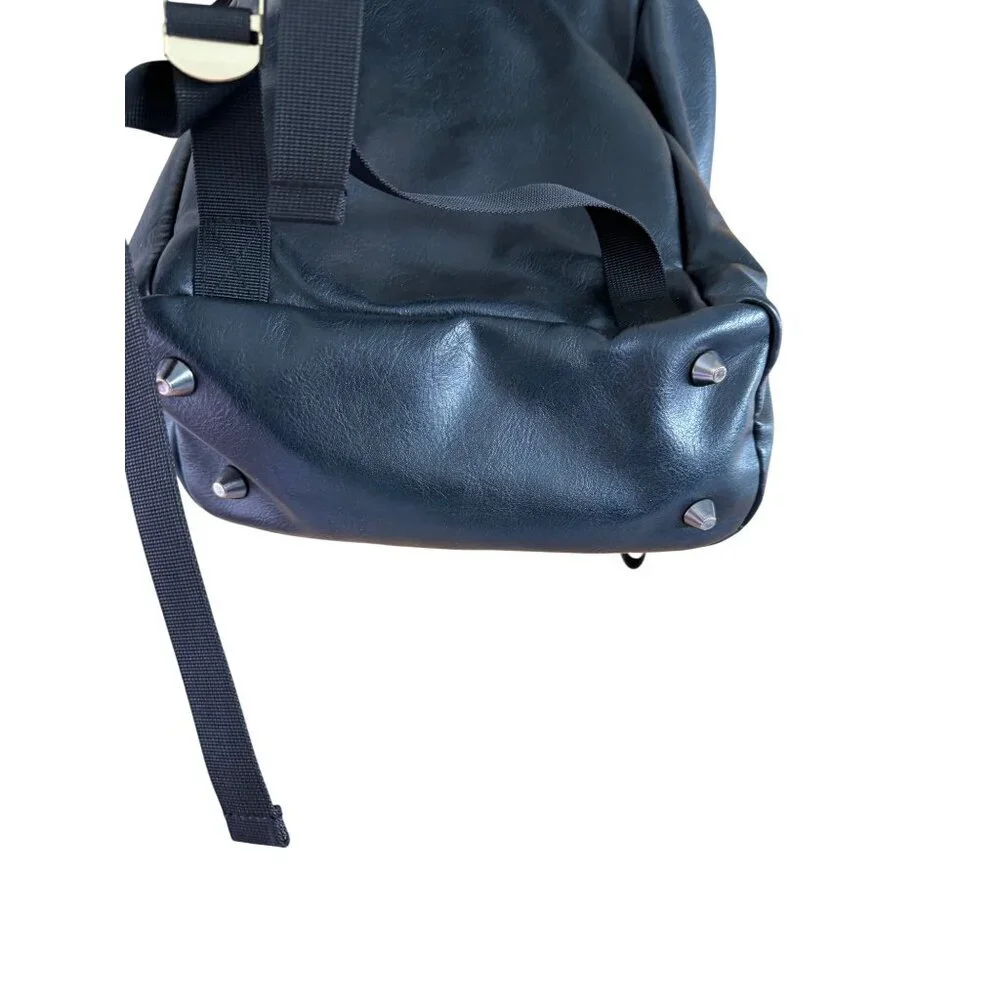 Versace Parfums Mens Faux Leather Black Backpack with Gold Details Modern
