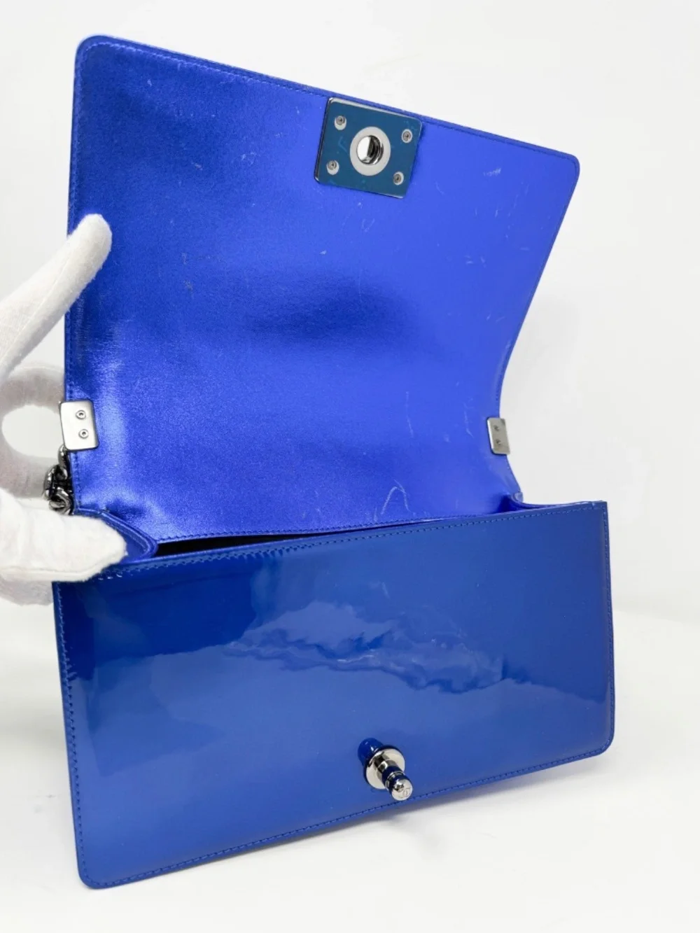 Chanel Medium Blue Patent Boy Bag