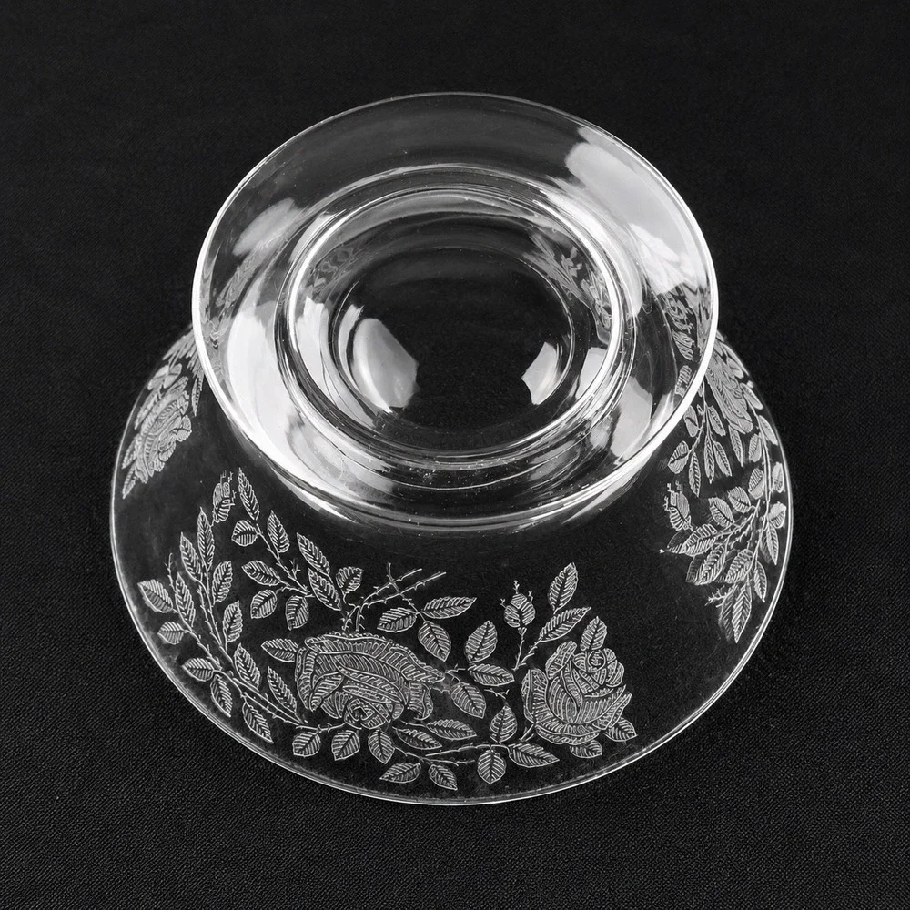 Tiffin Franciscan Roses Etched Glass Berry Dessert bowls Set of 6 Etched Footed