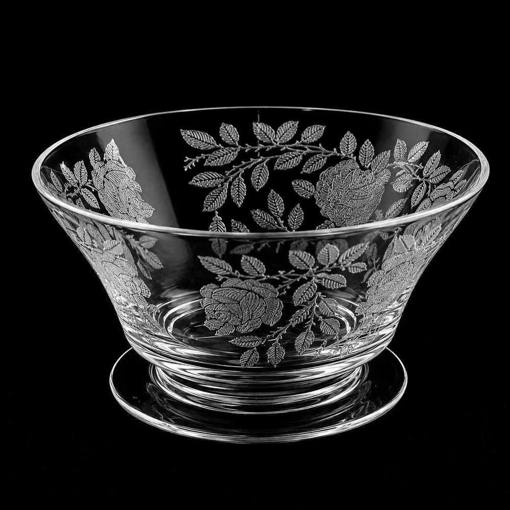 Tiffin Franciscan Roses Etched Glass Berry Dessert bowls Set of 6 Etched Footed