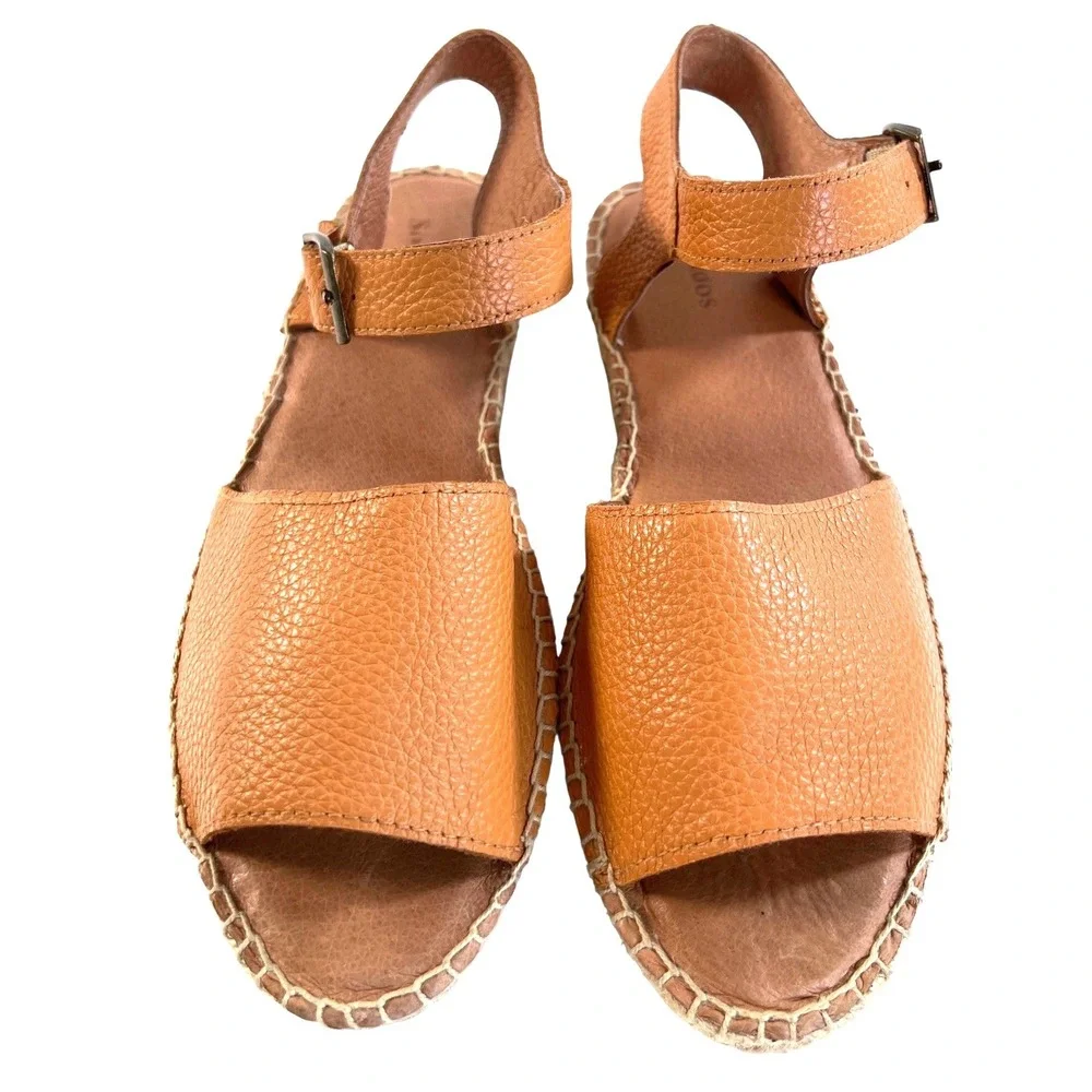 Soludos Womens Tan Pebbled Leather Ankle Strap Espadrille Sandals Size 7.5 Flat