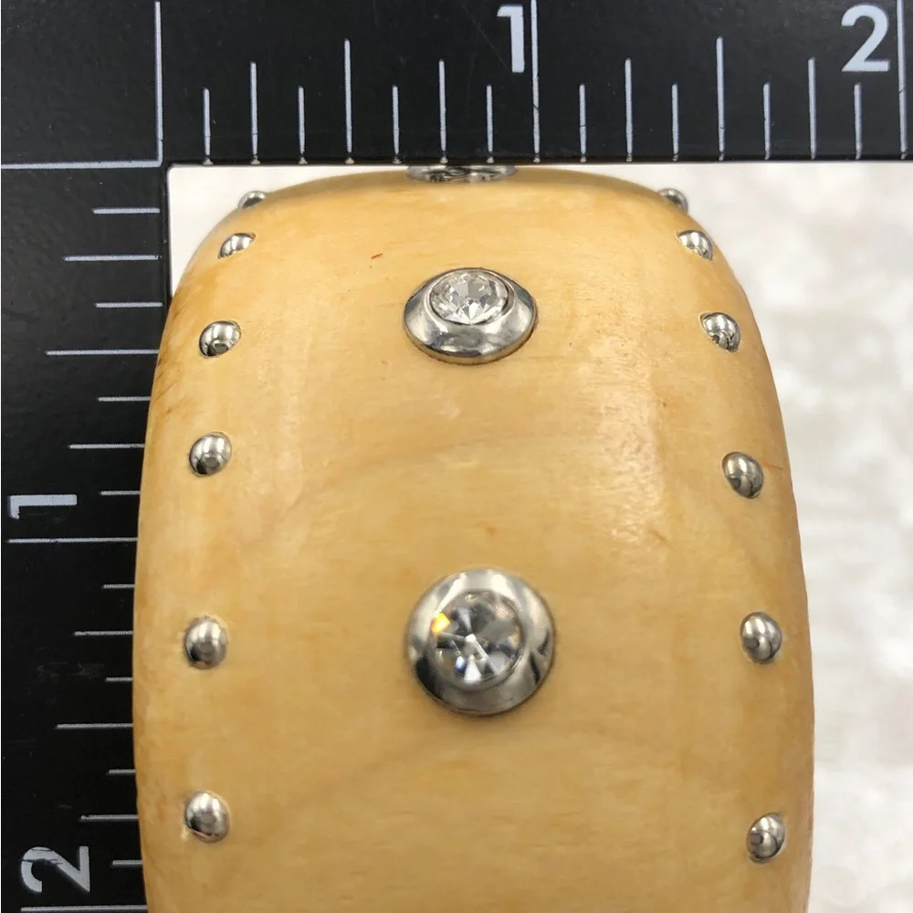 🌼 Light Wood Wide Rhinestone Studded Thick Bangle Bracelet