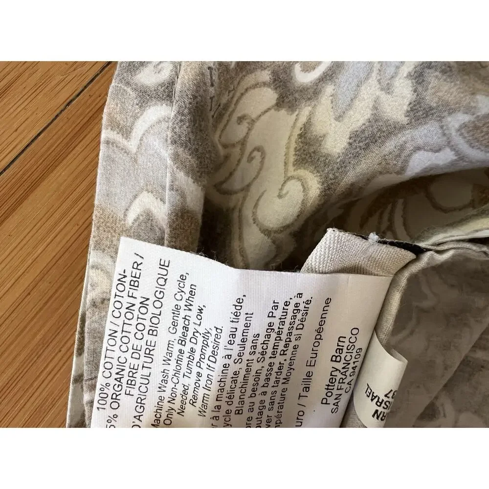 Pottery Barn 2 Euro Pillow Shams Tan Gray Cream Paisley Boho Luxury 24” Cotton