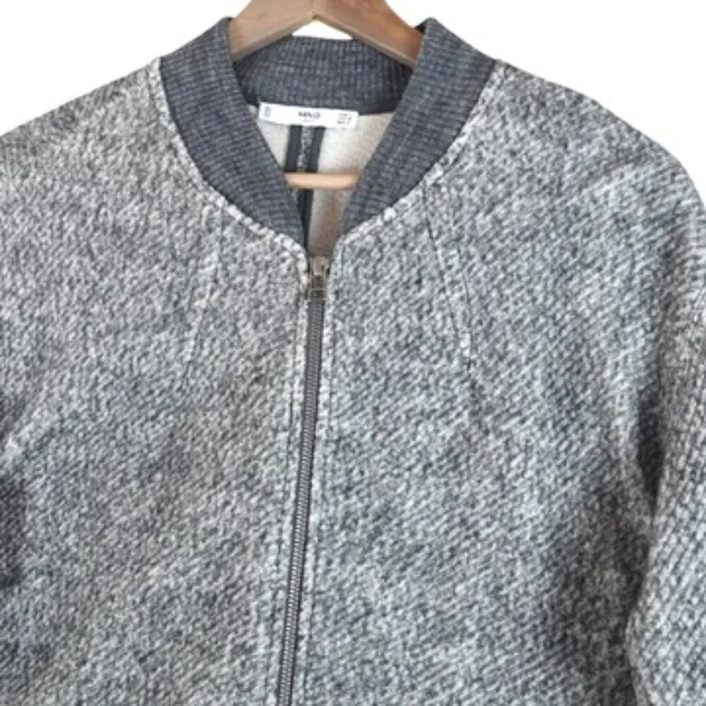 MNG Grey Knit Longline Bomber Jacket Coat M Felted Fabric