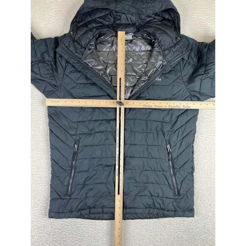 Columbia Jacket Mens Medium Black Omni-Heat White Out II Hooded Puffer Full Zip