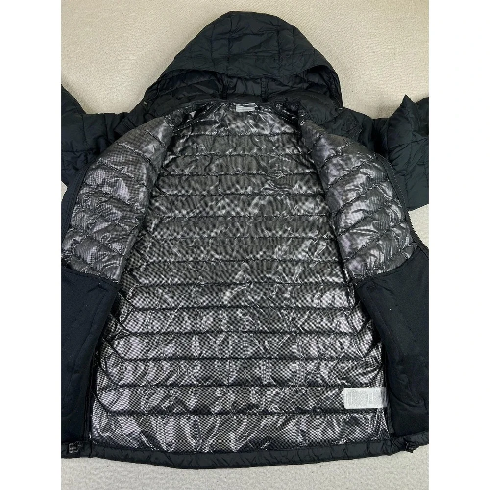 Columbia Jacket Mens Medium Black Omni-Heat White Out II Hooded Puffer Full Zip