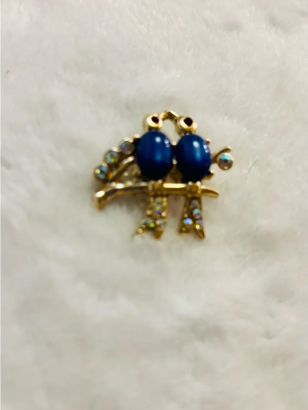 Brooch Source Unknown Gold-Tone Bluebirds Brooch with Aurora Crystal Accents