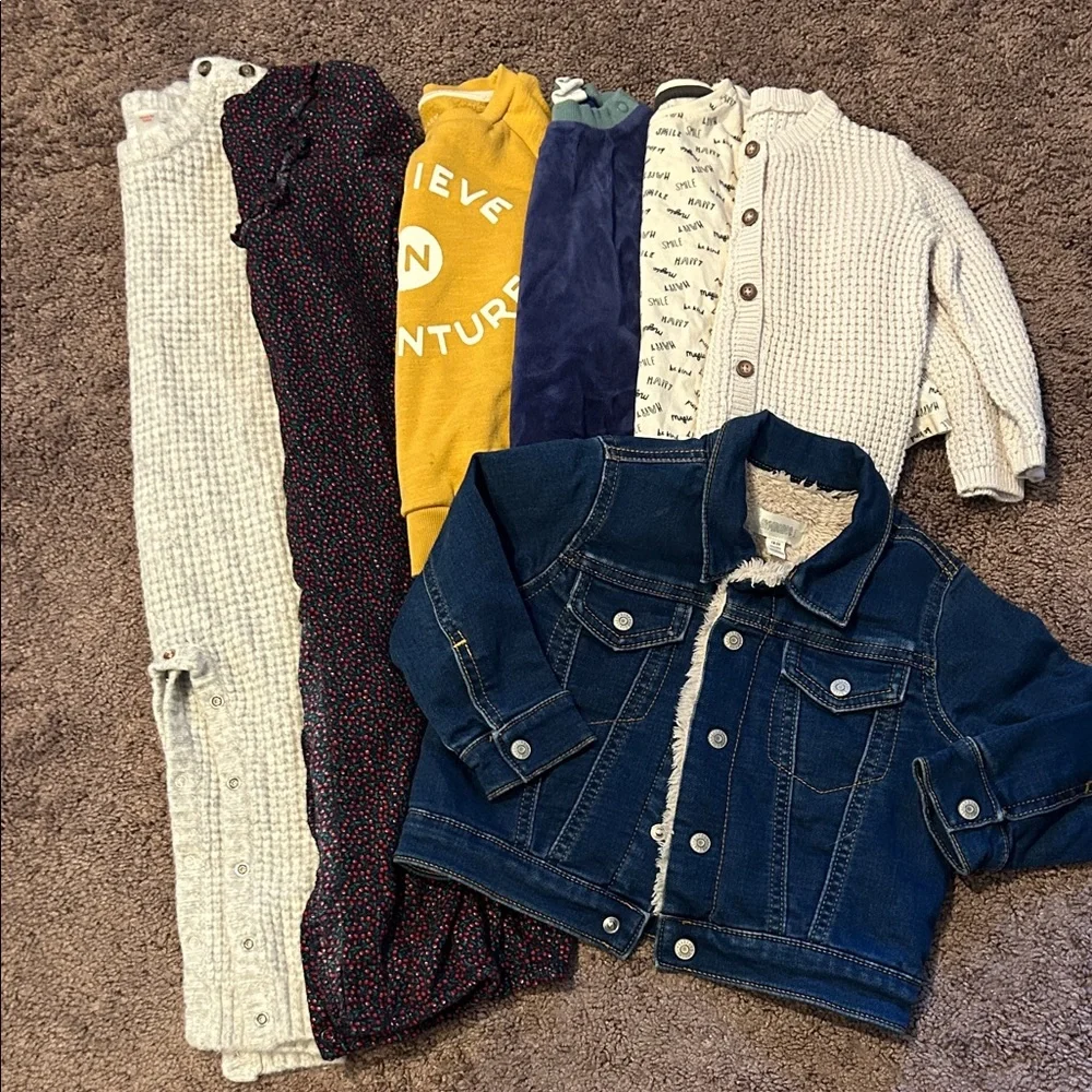 Babygirl toddler 18m and 18/24m fall & winter romper sweater jean jacket bundle!