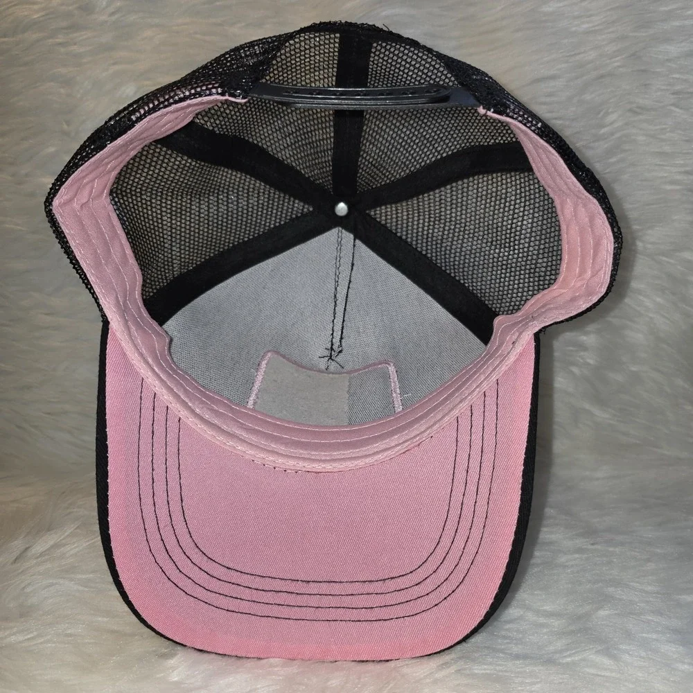 Trucker Hat BUU Black  Baseball Cap Adjustable Snapback Pink Mesh Back Anime