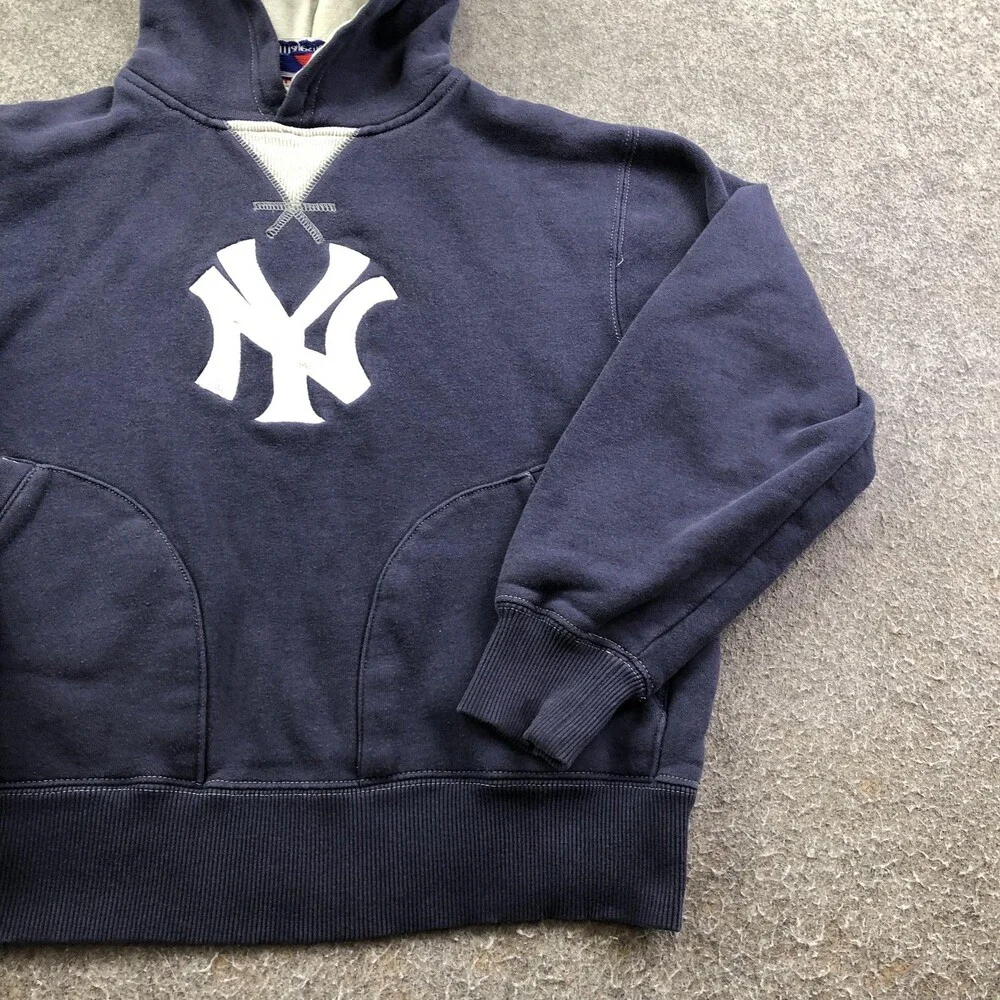 Vintage New York Yankees Hoodie Boys Large Blue MLB Baseball Majestic Pullover