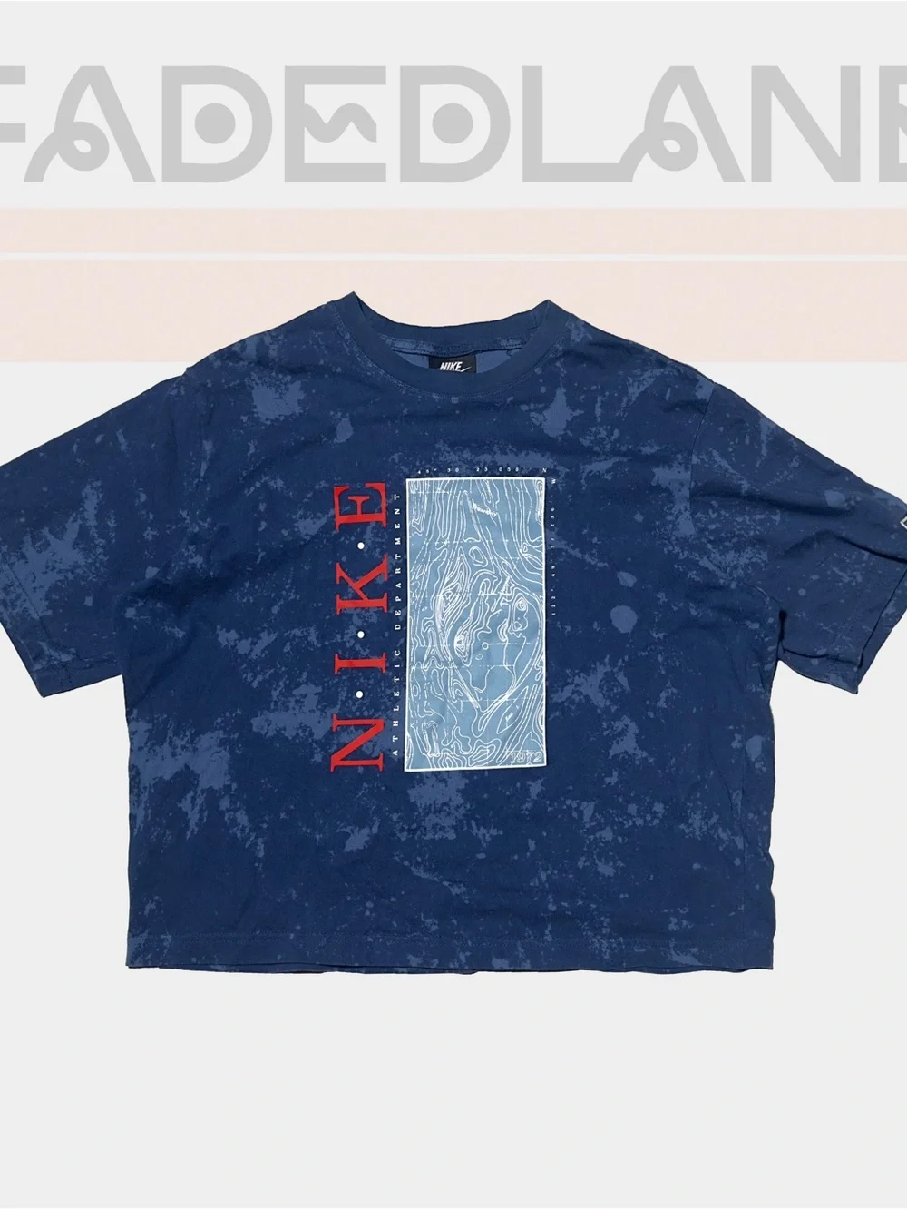 Nike women Blue Tie-Dye Crop Tee with Red Logo