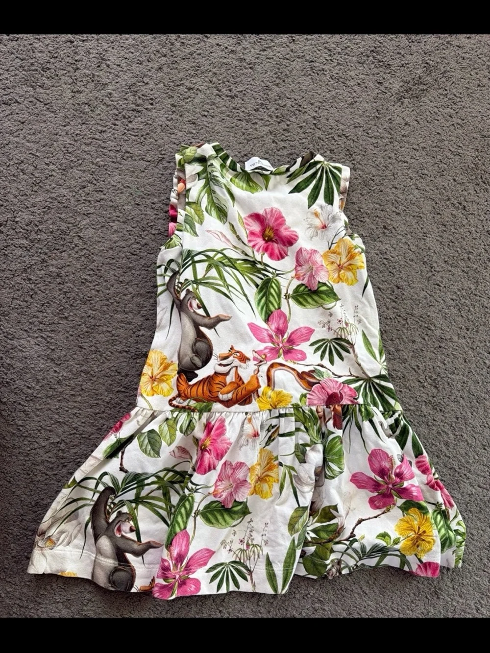 MonnaLisa Floral Tropical Dress - White with Pink, Yellow & Green