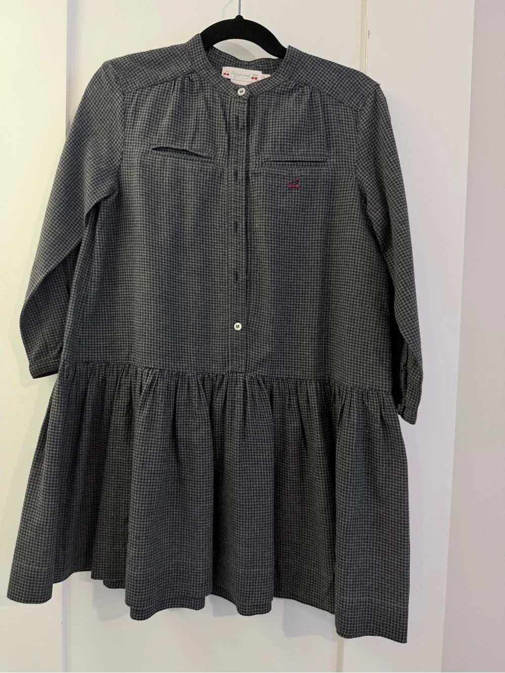 Bonpoint Girls' Gray Checked Long-Sleeve Dress size 6