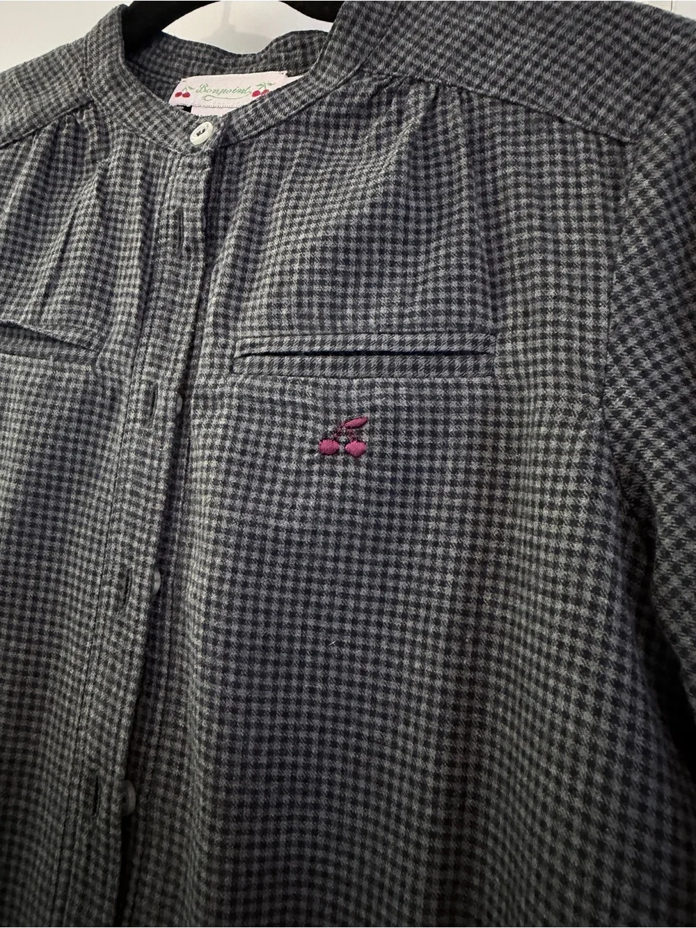 Bonpoint Girls' Gray Checked Long-Sleeve Dress size 6