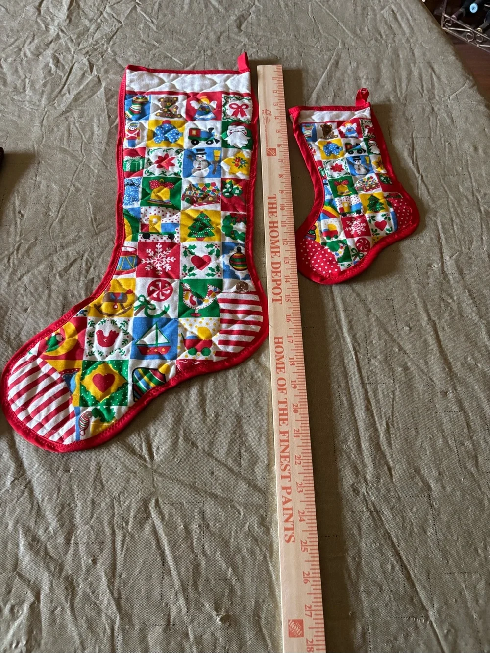 Lot of 3 Vintage Christmas Stockings needlepoint and quilted