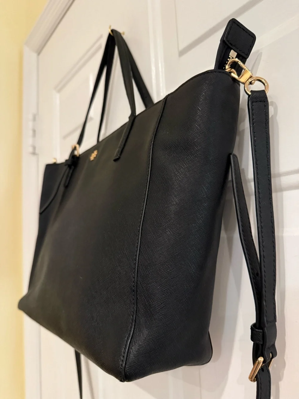 Tory Burch Emerson Black Saffiano Leather Tote Crossbody Bag