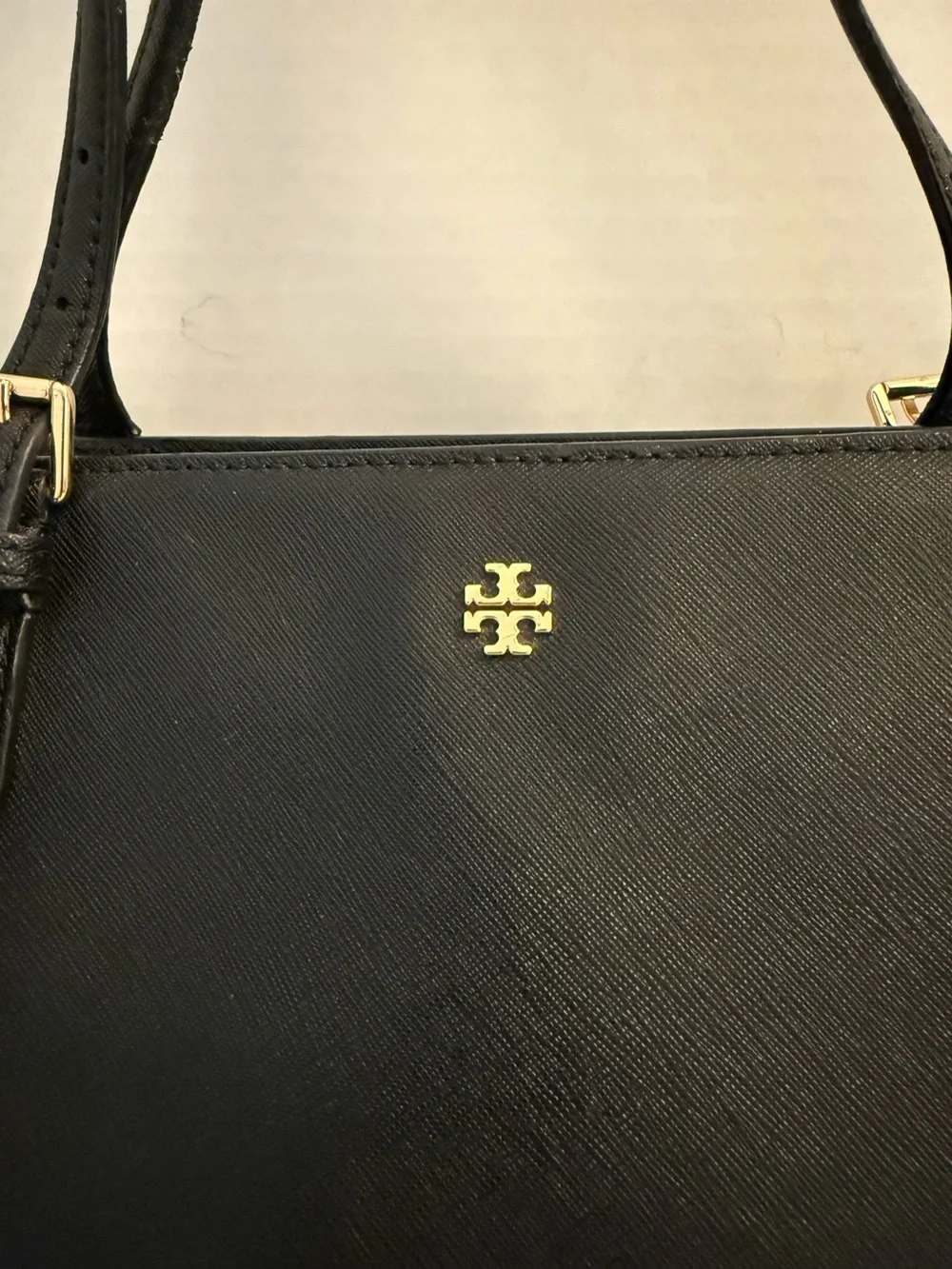 Tory Burch Emerson Black Saffiano Leather Tote Crossbody Bag
