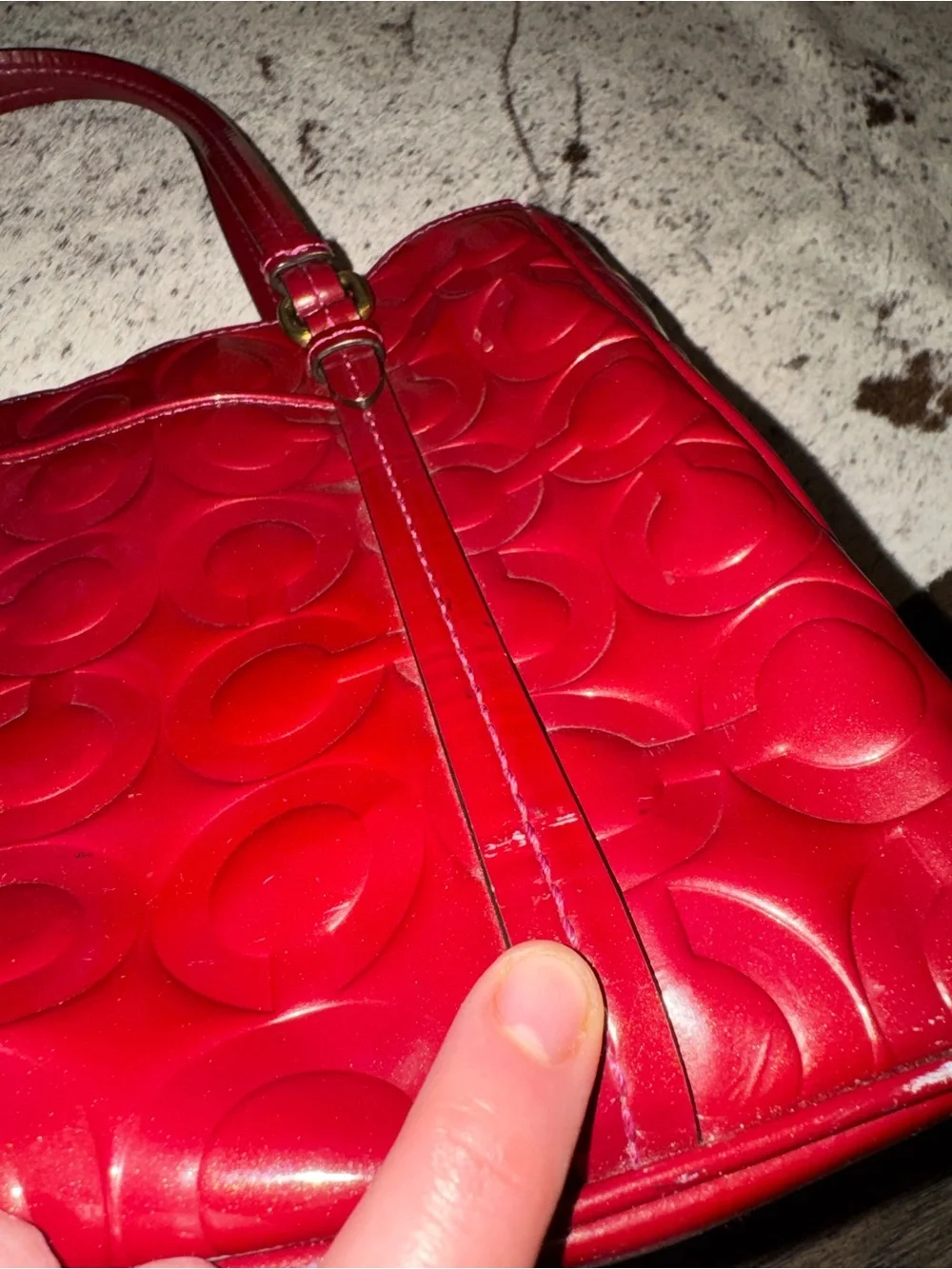 Vintage Coach Peyton Burgundy Patent Leather  Op Art Embossed Bag