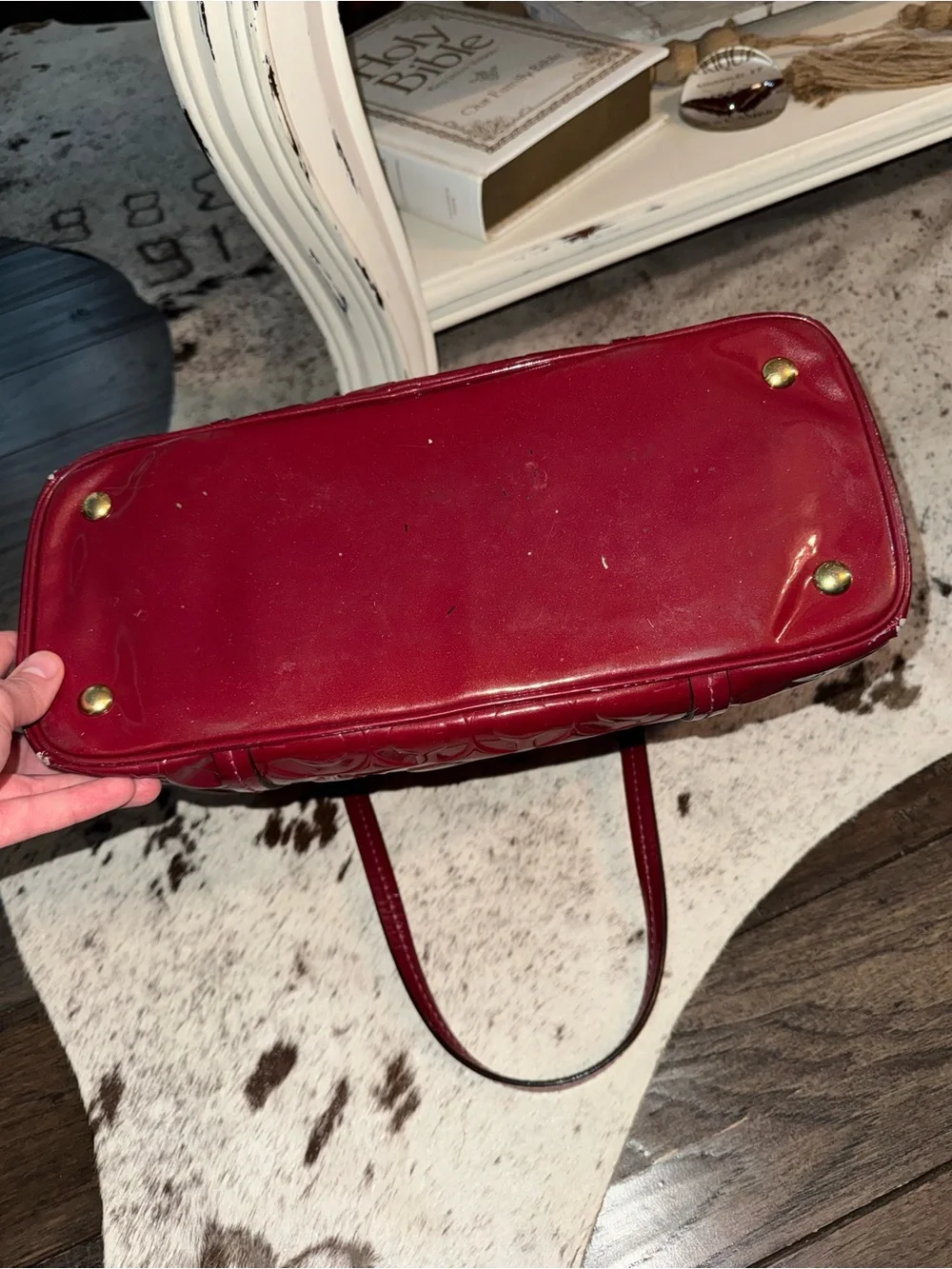 Vintage Coach Peyton Burgundy Patent Leather  Op Art Embossed Bag