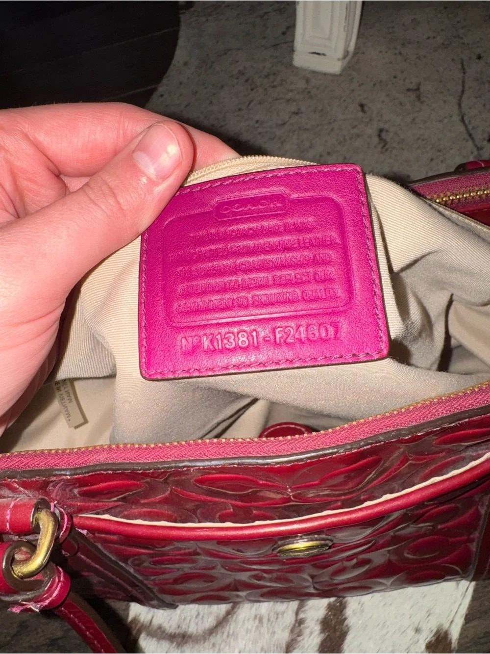 Vintage Coach Peyton Burgundy Patent Leather  Op Art Embossed Bag
