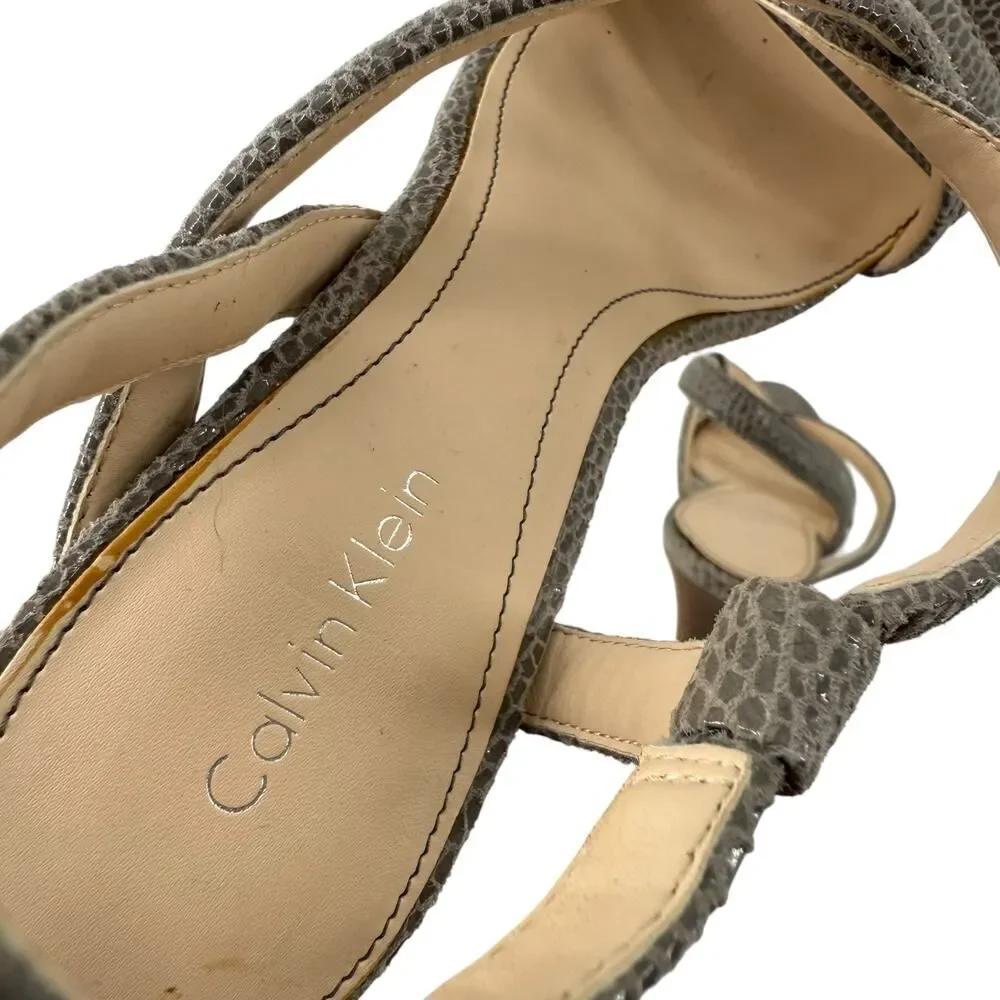 Calvin Klein High Heels Size 5.5 Gray Snakeskin Pattern Platform Prarie Stiletto