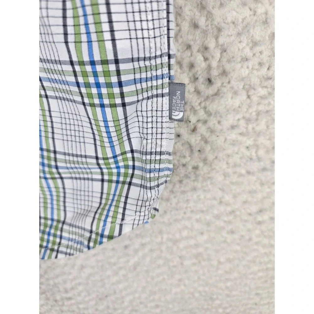 North Face Shirt Mens L Plaid Short Sleeve Button Up Green Blue Outdoor
