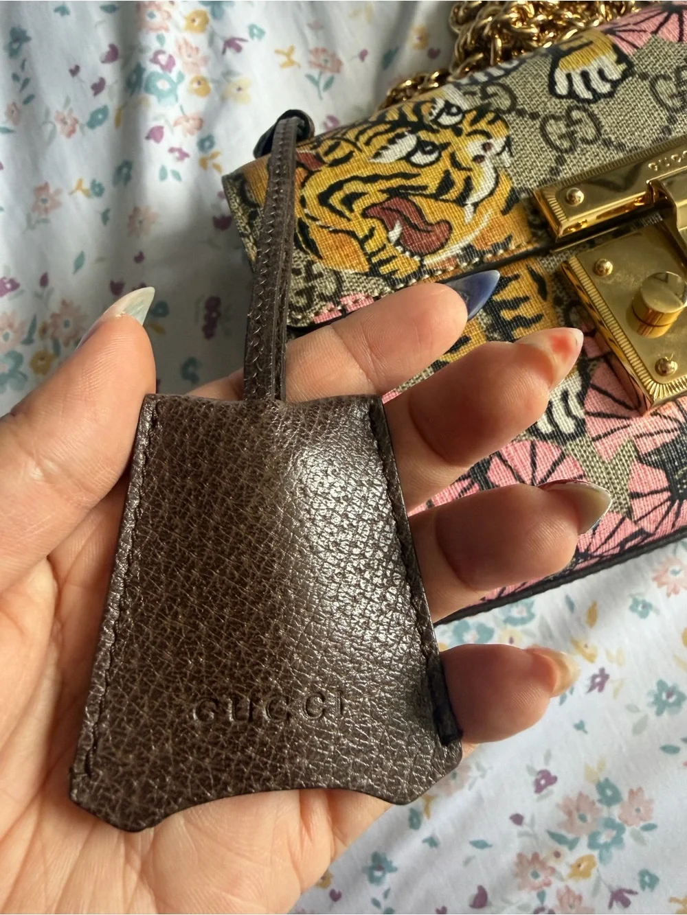 Gucci Pink Floral Tiger GG Canvas Crossbody with Gold Hardware