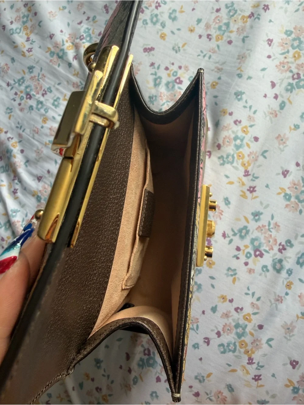 Gucci Pink Floral Tiger GG Canvas Crossbody with Gold Hardware