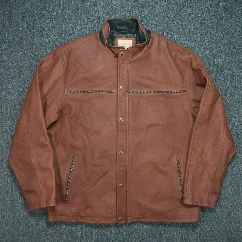 Territory Ahead Jacket Mens Extra Large Brown Leather Quilt Lined Full‎ Zip Snap