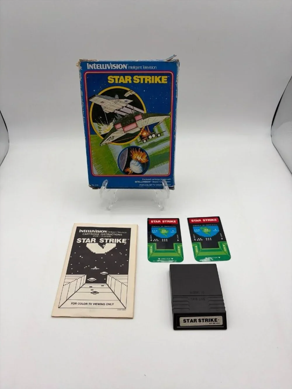 Star Strike (Mattel Intellivision 1981) Complete w/ Box Manual + 2 Overlays CIB