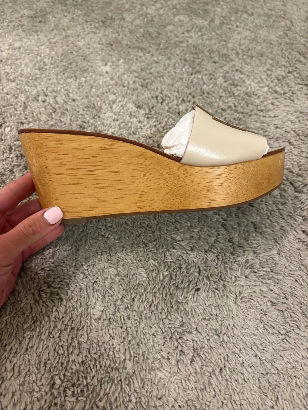 Tory Burch Beige Leather Logo Platform Slides
