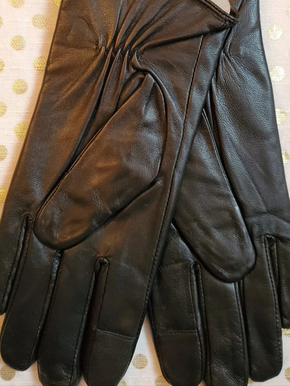 Michael Kors Collection (Retail) Genuine Black Leather Gloves Gold Button Detail