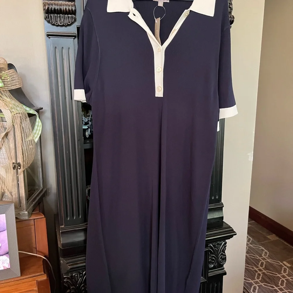 J. Crew Navy Ribbed Polo Dress with White Trim NWT 3x