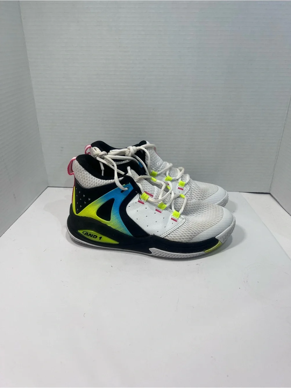 And1 White Sneakers with Neon Yellow and Blue Accents